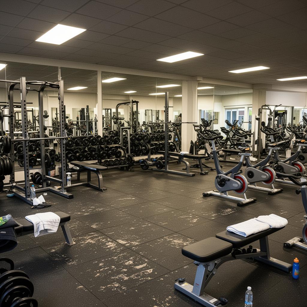 Freshly cleaned bright gym with plants